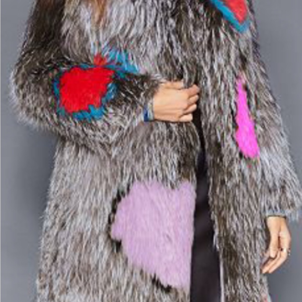 Multicolor real fox Fur Women's Coat - Picture 2 of 10